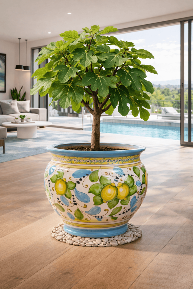 Pot de fleurs en céramique toscane avec motif citrons – artisanat italien méditerranéen